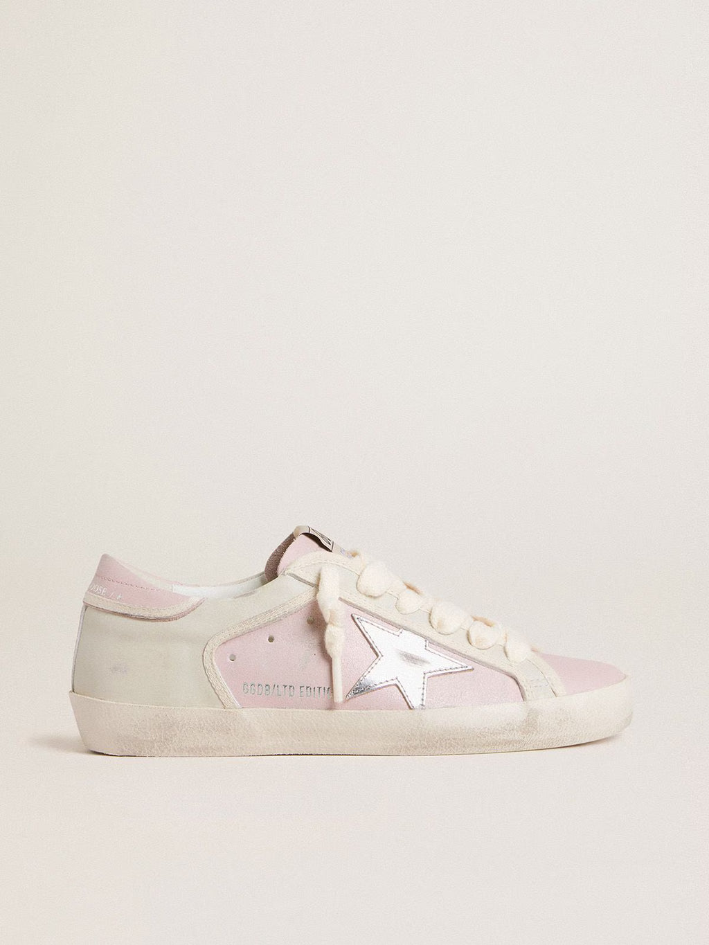 Super-Star LTD en cuir rose avec étoile en cuir lamé argenté et contrefort en cuir rose