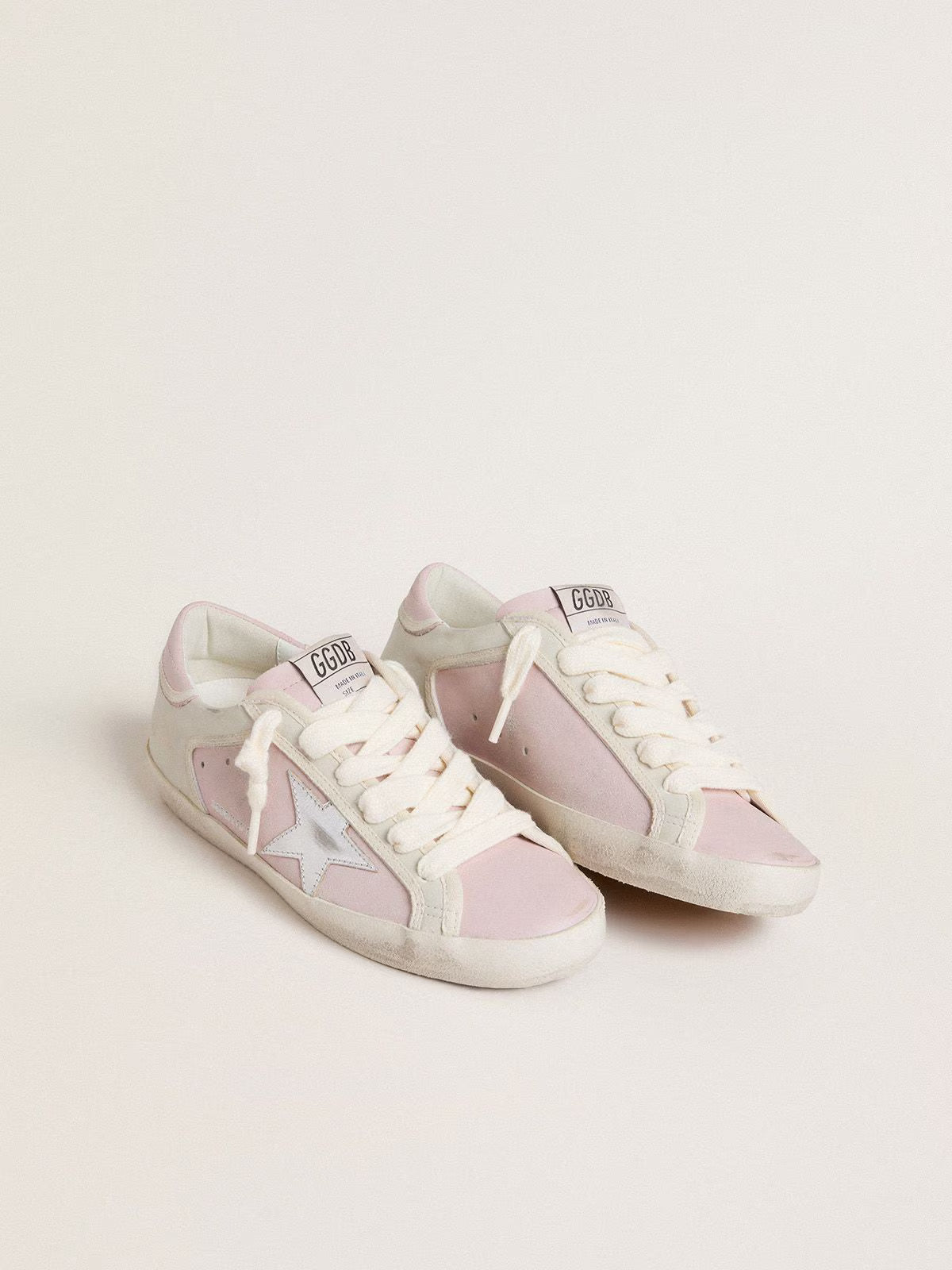Super-Star LTD en cuir rose avec étoile en cuir lamé argenté et contrefort en cuir rose