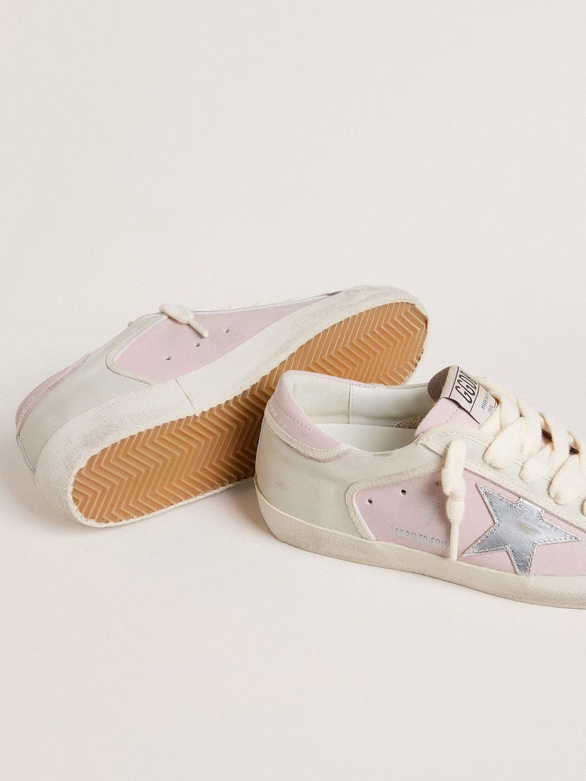 Super-Star LTD en cuir rose avec étoile en cuir lamé argenté et contrefort en cuir rose